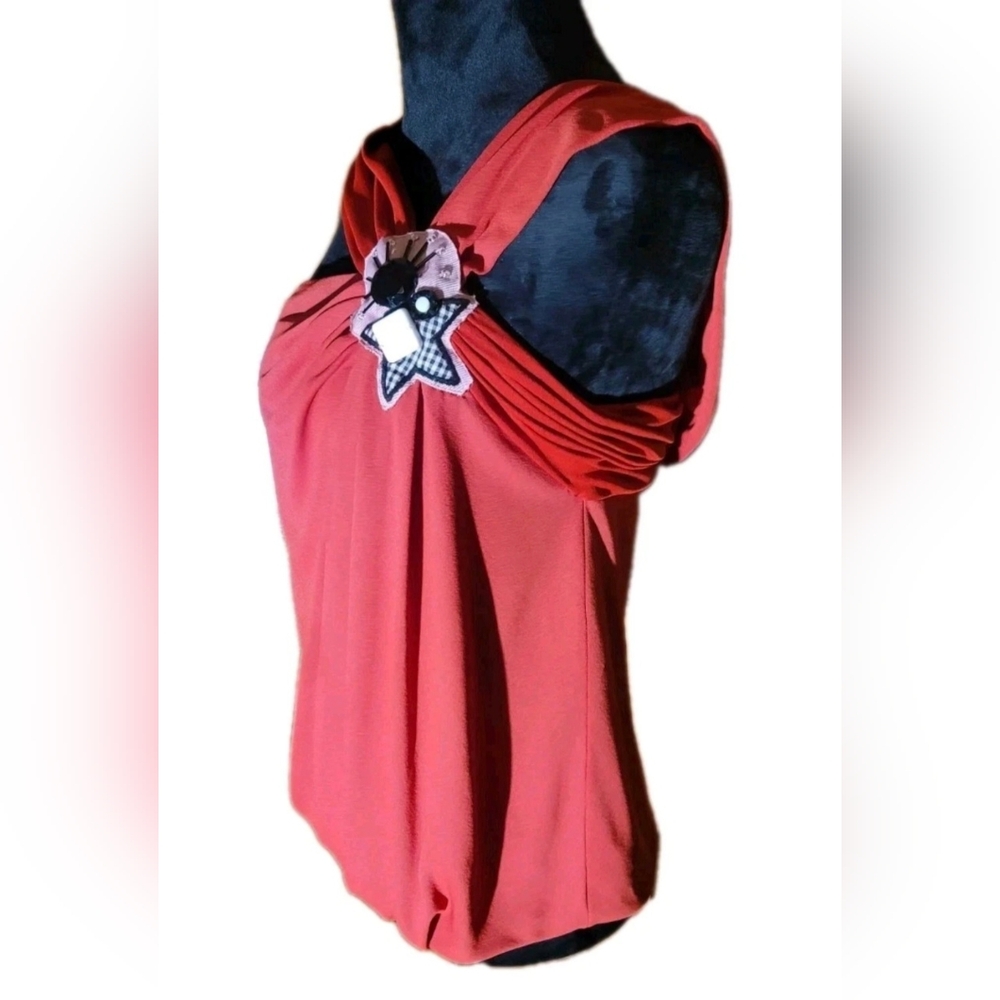 Gucci Upcycled Red Blouse Top Vintage Star Detail IT 42 US 10 Authentic